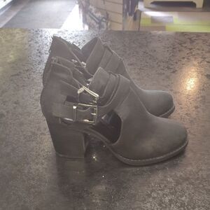 Soda Black Heeled Boots with Buckle Accents